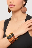 Womens Wooden Stretch Bracelet and Drop Earrings Set, Brown