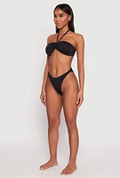 Womens Ruched Halter Tie Back Bikini Top and High Cut Bottoms,