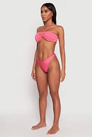 Womens Ruched Halter Tie Back Bikini Top and High Cut Bikini Bottoms, Pink, Size XL
