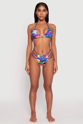 Womens Patterned Strappy Bikini Set, Multi, Size L