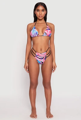 Womens Patterned Strappy Bikini Set, Multi, Size M