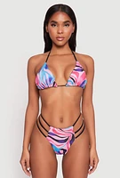 Womens Patterned Strappy Bikini Set, Multi, Size M
