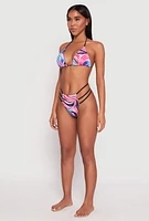Womens Patterned Strappy Bikini Set, Multi, Size M