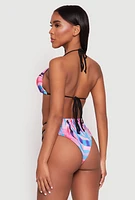 Womens Patterned Strappy Bikini Set, Multi, Size M