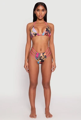 Womens Patterned Strappy Bikini Set, Multi,