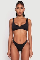 Womens Zip Front Bikini Top and High Cut Bikini Bottoms, Black, Size M