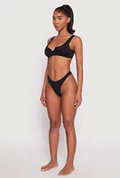 Womens Zip Front Bikini Top and High Cut Bikini Bottoms, Black, Size M