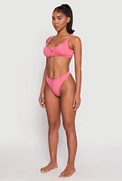 Womens Zip Front Bikini Top and High Cut Bikini Bottoms, Pink, Size S