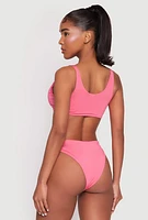 Womens Zip Front Bikini Top and High Cut Bikini Bottoms, Pink, Size S