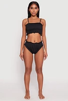 Womens Smocked Swim Cami and Bikini Bottoms Set, Black,