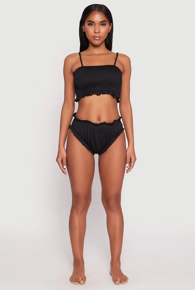 Womens Smocked Swim Cami and Bikini Bottoms Set,