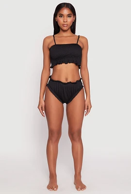 Womens Smocked Swim Cami and Bikini Bottoms Set,