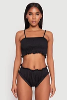 Womens Smocked Swim Cami and Bikini Bottoms Set,