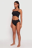 Womens Smocked Swim Cami and Bikini Bottoms Set, Black,