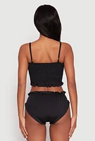 Womens Smocked Swim Cami and Bikini Bottoms Set,