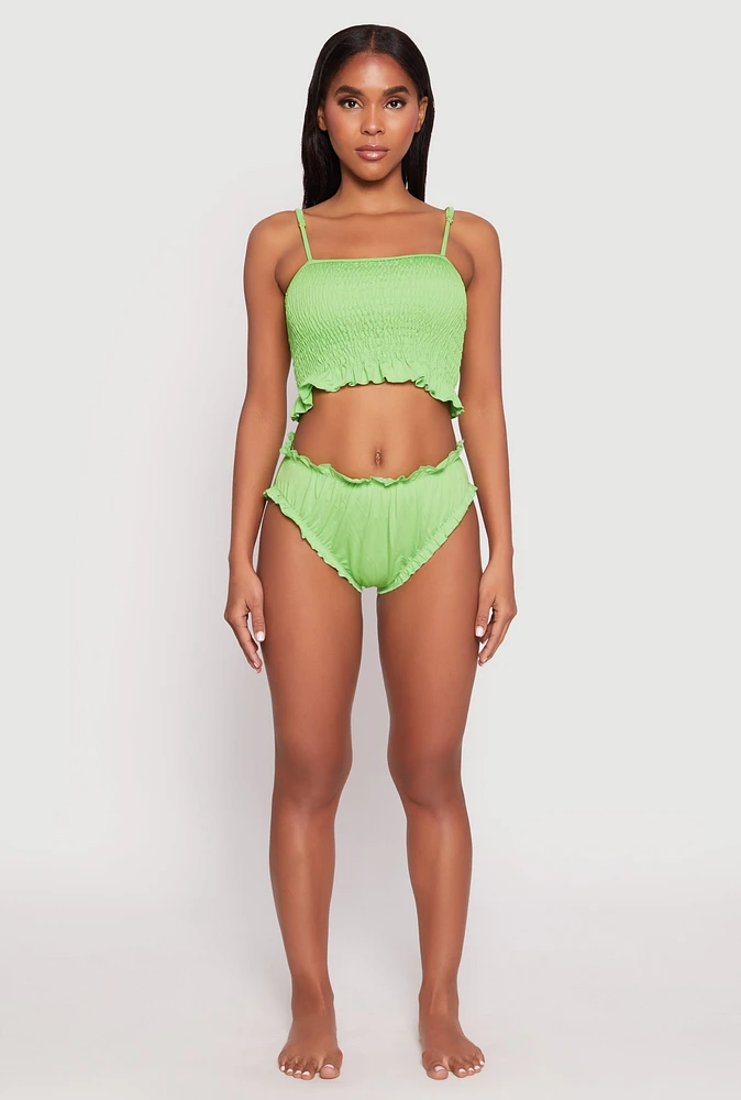 Womens Smocked Swim Cami and Bikini Bottoms Set, XL