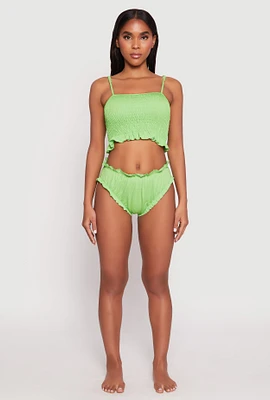 Womens Smocked Swim Cami and Bikini Bottoms Set, XL