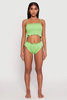 Womens Smocked Swim Cami and Bikini Bottoms Set, XL