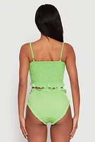 Womens Smocked Swim Cami and Bikini Bottoms Set, XL
