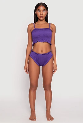 Womens Smocked Swim Cami and Bikini Bottoms Set, Purple,