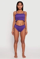 Womens Smocked Swim Cami and Bikini Bottoms Set, Purple,