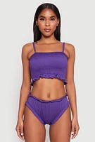 Womens Smocked Swim Cami and Bikini Bottoms Set, Purple,