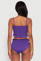 Womens Smocked Swim Cami and Bikini Bottoms Set, Purple,