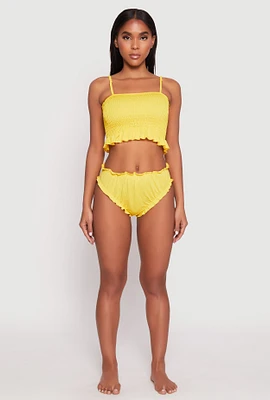 Womens Smocked Swim Cami and Bikini Bottoms Set, Yellow, Size M