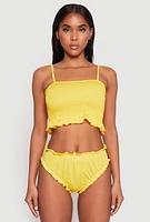 Womens Smocked Swim Cami and Bikini Bottoms Set, Yellow, Size M