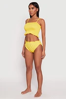 Womens Smocked Swim Cami and Bikini Bottoms Set, Yellow, Size M