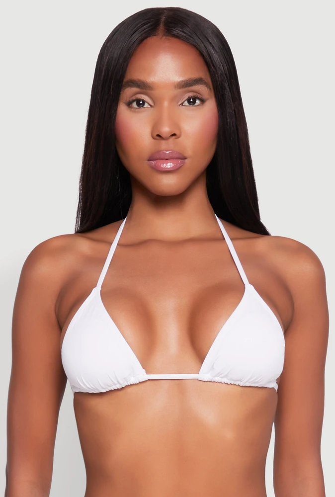 Womens Basic Triangle Swim Bikini Top, White, Size XL