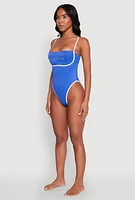 Womens Bebe Rhinestone Tie Back One Piece Swimsuit,