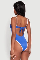 Womens Bebe Rhinestone Tie Back One Piece Swimsuit,
