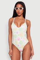 Womens Flower Print One Piece Swimsuit, Multi, Size M