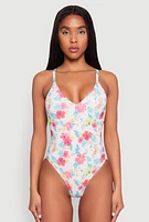 Womens Floral Print One Piece Swimsuit, Multi, Size XL