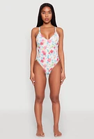 Womens Floral Print One Piece Swimsuit, Multi, Size XL