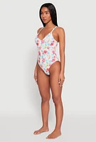 Womens Floral Print One Piece Swimsuit, Multi, Size XL