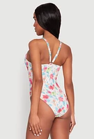 Womens Floral Print One Piece Swimsuit, Multi, Size XL