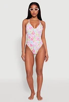 Womens Retro Floral Print One Piece Swimsuit, Multi,