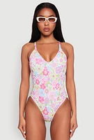 Womens Retro Floral Print One Piece Swimsuit, Multi,