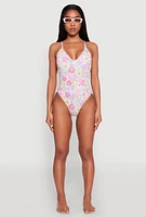 Womens Retro Floral Print One Piece Swimsuit, Multi,