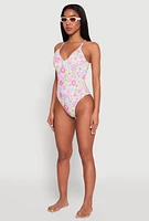 Womens Retro Floral Print One Piece Swimsuit, Multi, Size XL