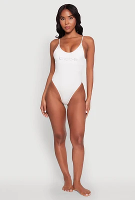 Womens Bebe Rhinestone One Piece Swimsuit,