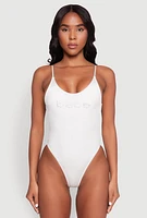 Womens Bebe Rhinestone One Piece Swimsuit,