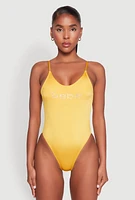 Womens Bebe Rhinestone One Piece Swimsuit, Orange, Size XL