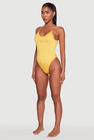 Womens Bebe Rhinestone One Piece Swimsuit, Orange, Size XL
