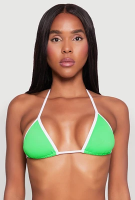 Womens Contrast Trim Triangle Swim Bikini Top, Green, Size S