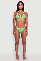 Womens Contrast Trim Triangle Swim Bikini Top, Green, Size S