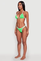 Womens Contrast Trim Triangle Swim Bikini Top, Green, Size S