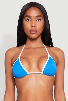 Womens Contrast Trim Swim Bikini Top, Blue,